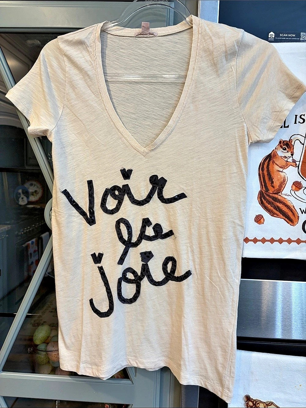 J.Crew Vintage Collection Voir La Joie Sequin Graphic Tee Cotton Cream Small
